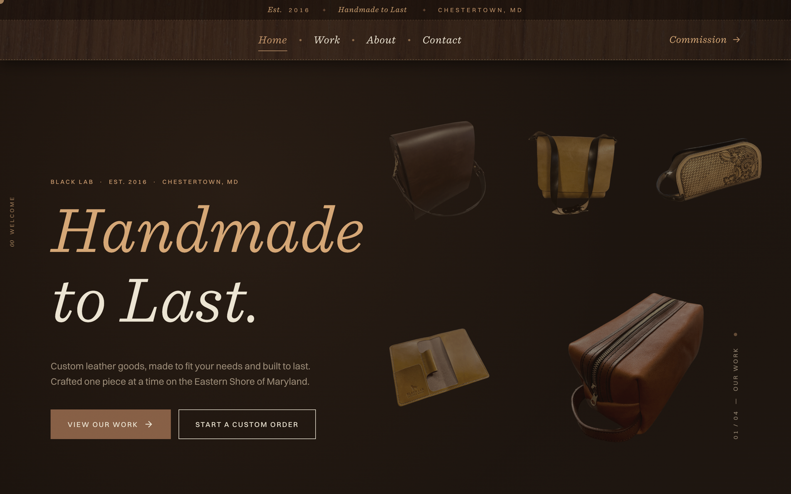 Black Lab Leather — full brand identity + editorial storefront
